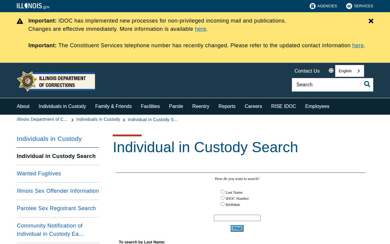 Illinois DOC search for Warren County state custody records and offender photos