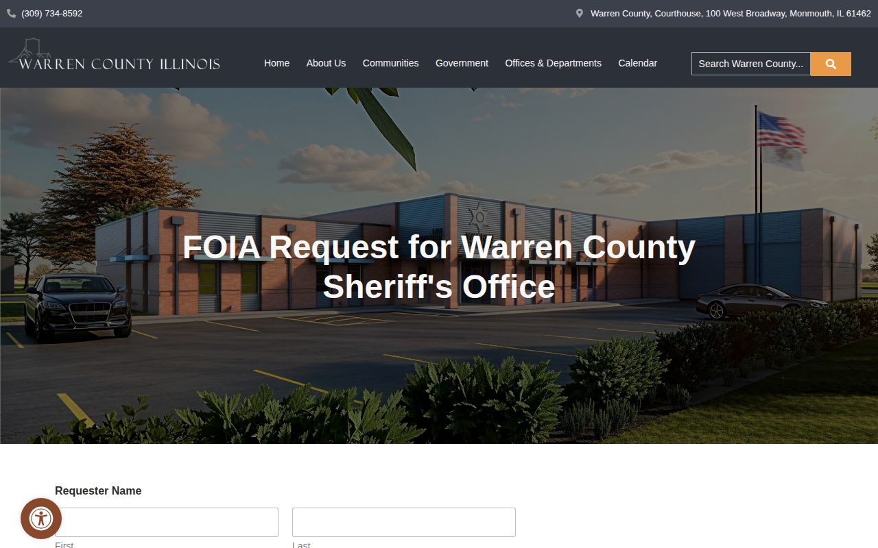 Warren County booking record and photograph request form