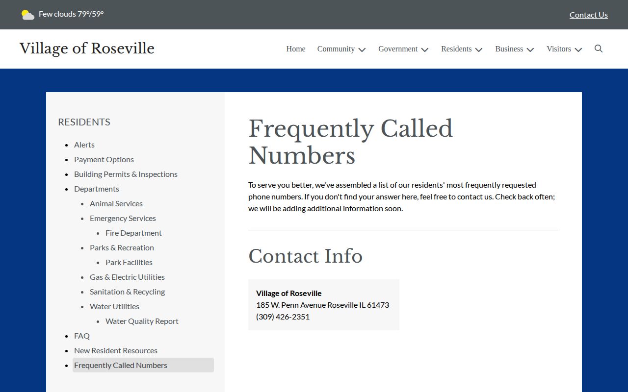 Roseville official contact page for Warren County arrest-record routing